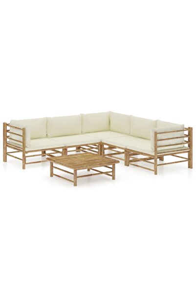 Concept Σετ επίπλων κήπου, 6 τεμάχια, μαξιλάρια κρεμ λευκού χρώματος, Μπαμπού