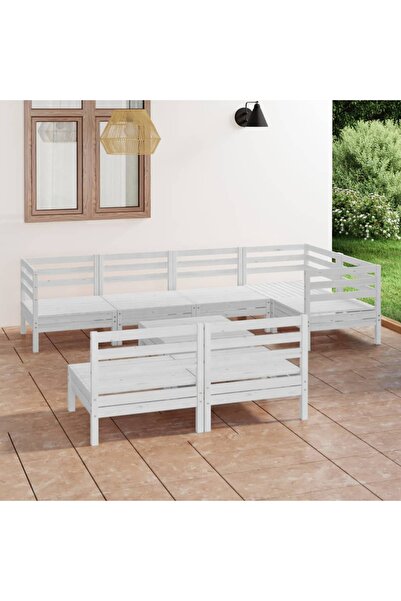 Concept Set mobilier de grădină, 8 piese, alb, lemn masiv de pin