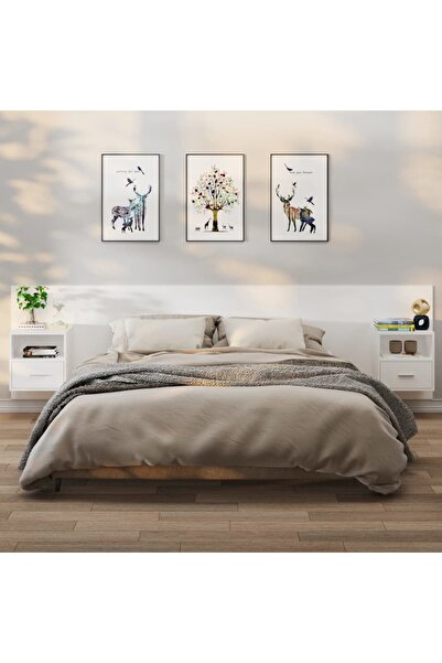 Concept Επιτοίχια κομοδίνα, 2 τεμ., λευκά