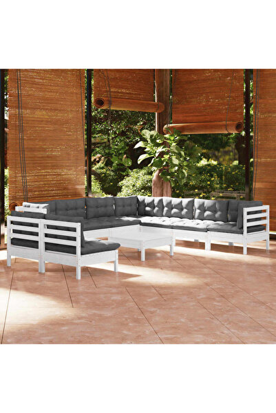 Concept Σετ επίπλων κήπου με μαξιλάρια, 10 τεμάχια, λευκό, μασίφ ξύλο πεύκου