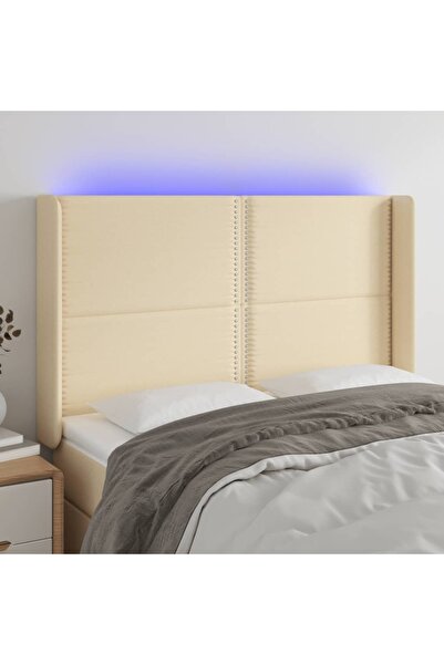 Concept Tăblie de pat cu LED, crem, 147x16x118/128 cm, textil