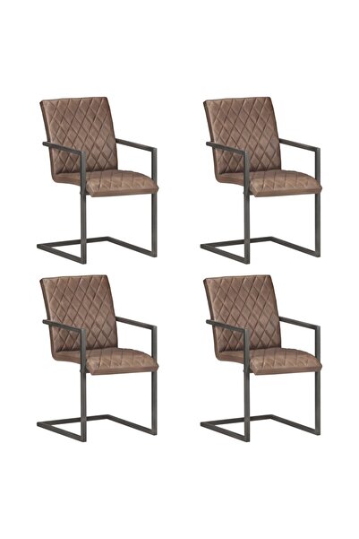 Concept Καρέκλες κονσόλας 4 τεμ. καφέ, Γνήσιο Δέρμα