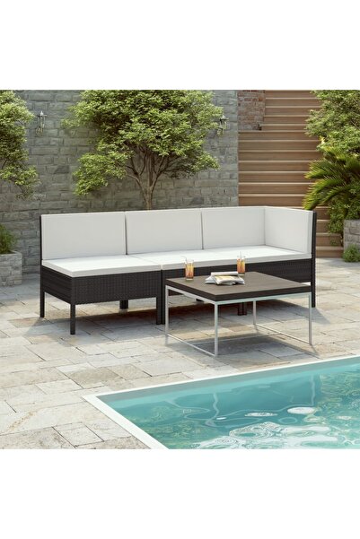 Concept Σετ επίπλων κήπου 3 τεμαχίων με μαξιλάρια, μαύρο, πολυρατάν