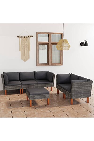 Concept Σετ επίπλων κήπου 6 τεμαχίων με μαξιλάρια, γκρι, πολυρατάν