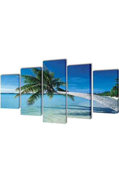 Concept Set tablouri de perete cu imprimeu plajă nisip și palmier, 200x100cm