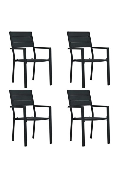 Concept Garden chairs, 4 pcs., black, HDPE, wood look