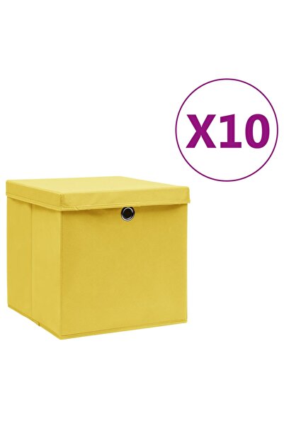 Concept Κουτιά αποθήκευσης με καπάκια, 10 τεμ., κίτρινα, 28x28x28 εκ.