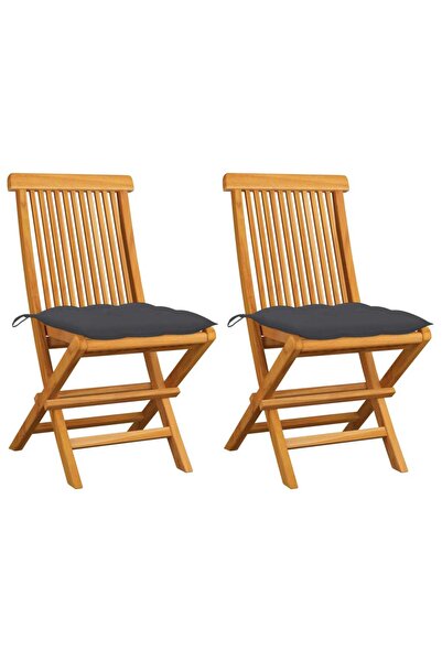 Concept Καρέκλες κήπου με μαξιλάρια ανθρακί, 2 τεμ., από μασίφ ξύλο τικ