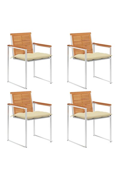 Concept Καρέκλες κήπου με μαξιλάρια, 4 τεμ., από μασίφ ξύλο ακακίας