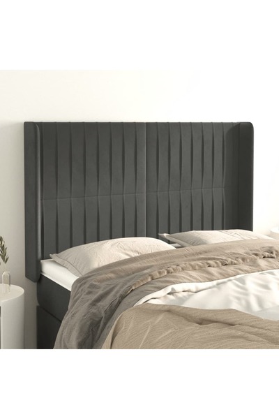 Concept Tăblie de pat cu aripioare gri închis 147x16x118/128 cm catifea