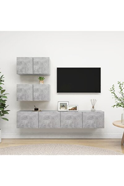 Concept Σετ ντουλαπιών τηλεόρασης, 4 τεμάχια, γκρι σκυροδέματος, μοριοσανίδα
