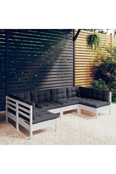 Concept Set mobilier grădină cu perne, 6 piese, alb, lemn masiv de pin