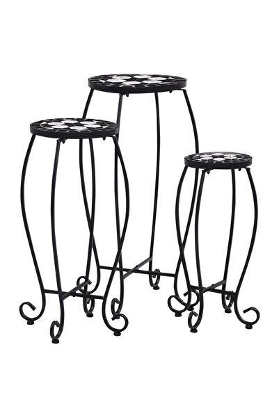 Concept Mese mozaic, 3 buc., negru și alb, ceramică