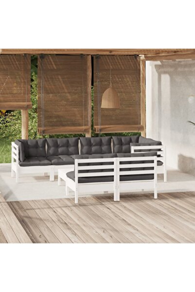 Concept Σετ επίπλων κήπου με μαξιλάρια, 8 τεμάχια, λευκό, μασίφ ξύλο πεύκου