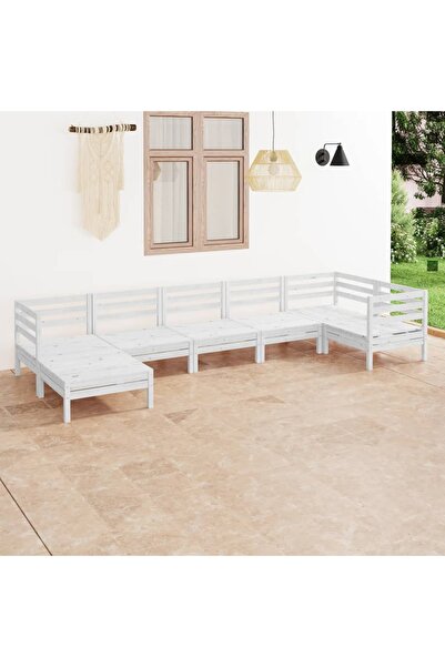 Concept Σετ επίπλων κήπου, 7 τεμάχια, λευκό, μασίφ ξύλο πεύκου