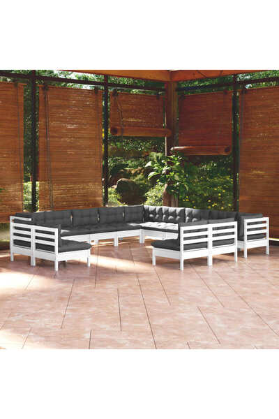 Concept Σετ επίπλων κήπου με μαξιλάρια, 13 τεμάχια, λευκό, μασίφ ξύλο πεύκου