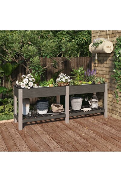 Concept Strat înălțat de grădină cu raft, gri, 200x50x75 cm, WPC