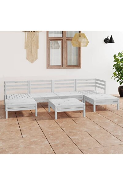 Concept Σετ επίπλων κήπου, 7 τεμάχια, λευκό, μασίφ ξύλο πεύκου