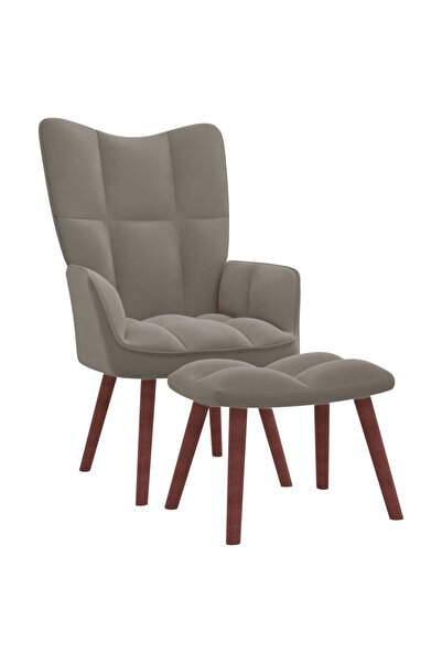 Concept Scaun de relaxare cu taburet, gri deschis, catifea