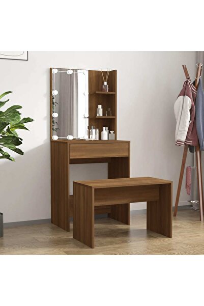 Concept Set măsuță de toaletă cu LED, stejar maro, lemn prelucrat