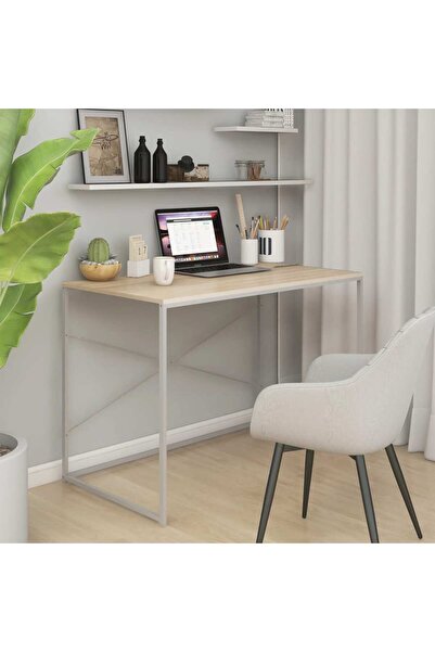 Concept Birou de calculator, alb și stejar, 110x60x70 cm, PAL