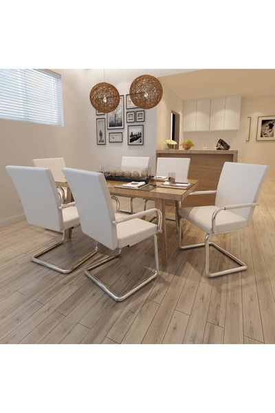 Concept Scaune de bucătărie consolă, 6 buc., alb, piele ecologică