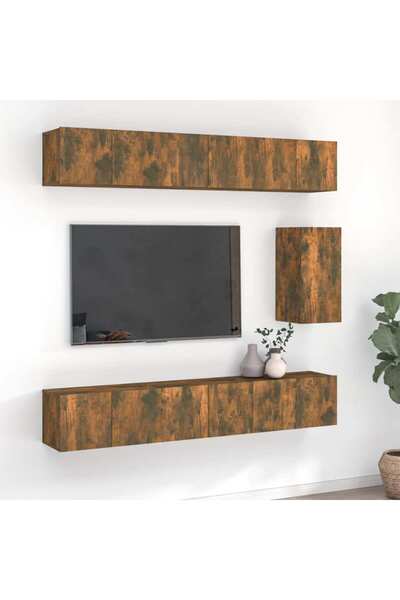 Concept Set comodă TV, 7 piese, stejar fumuriu, lemn compozit