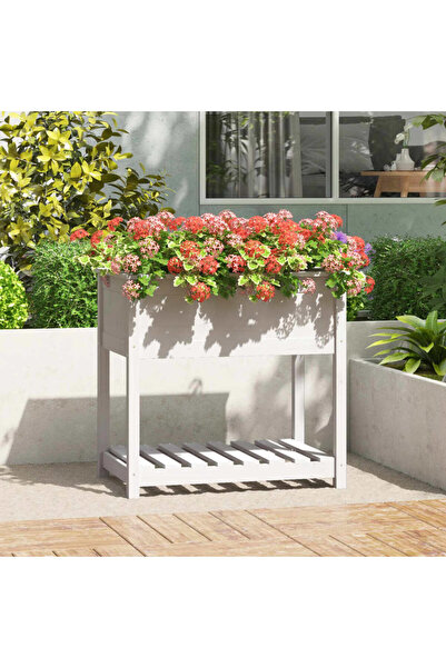 Concept Γλάστρα με ράφι, λευκή, 82,5x54x81 cm, μασίφ ξύλο πεύκου