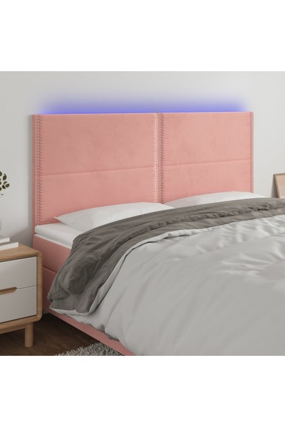 Concept Tăblie de pat cu LED, roz, 160x5x118/128 cm, catifea