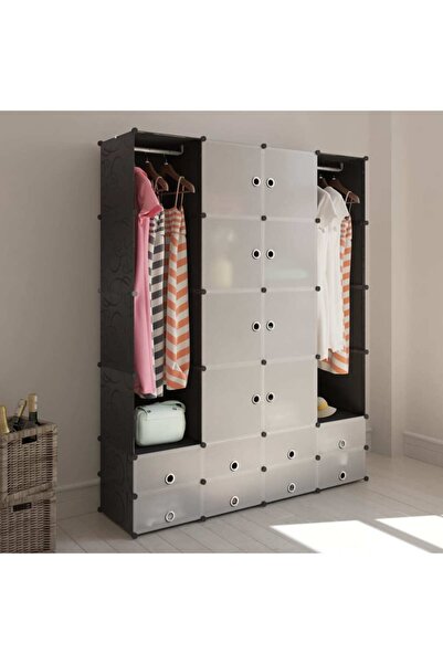 Concept Dulap modular cu 18 compartimente alb și negru 37x146x180,5 cm