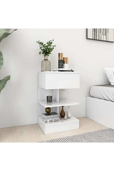 Concept Noptieră, alb extralucios, 40x35x65 cm, PAL