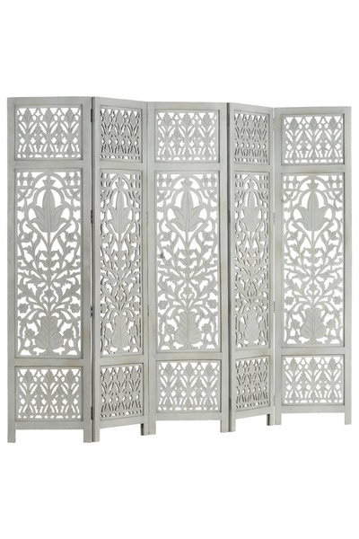 Concept Paravan cameră sculptat manual 5 panouri gri 200x165 cm mango