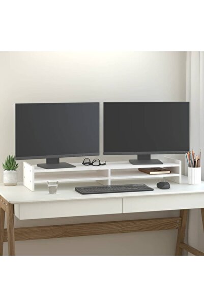 Concept Βάση οθόνης, λευκή, 100x27x15 cm, μασίφ ξύλο πεύκου