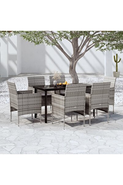 Concept Σετ επίπλων κήπου, με μαξιλάρια, 7 τεμάχια, γκρι και μαύρο