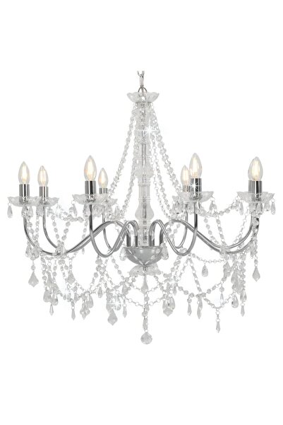 Concept Candelabru cu mărgele, argintiu, 8 becuri E14