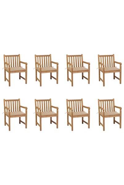 Concept Καρέκλες κήπου με μπεζ μαξιλάρια, 8 τεμάχια, από μασίφ ξύλο τικ