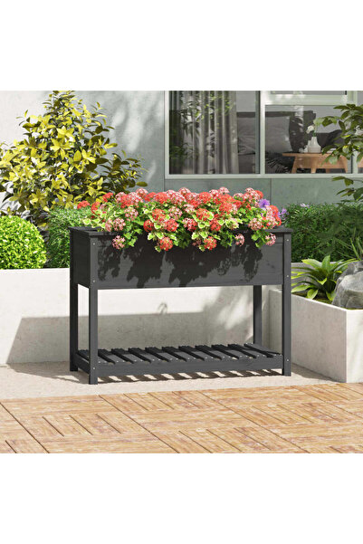 Concept Γλάστρα με ράφι, γκρι, 111,5x54x81 cm, μασίφ ξύλο πεύκου