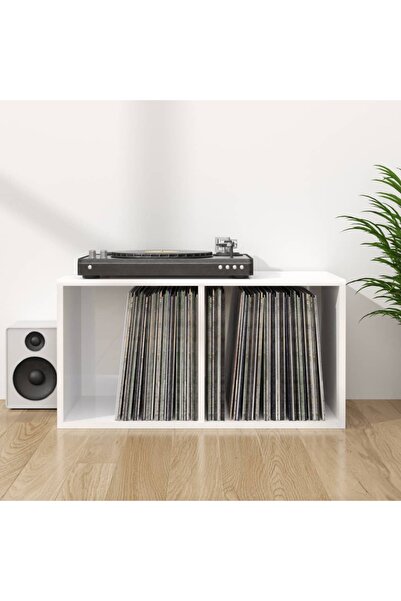 Concept Κουτί αποθήκευσης βινυλίου, γυαλιστερό λευκό, 71x34x36 cm, μοριοσανίδα