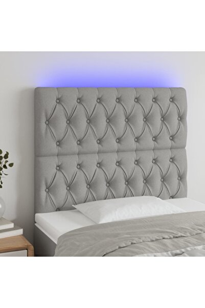 Concept Tăblie de pat cu LED, gri deschis, 90x7x118/128 cm, textil
