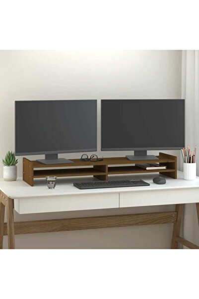 Concept Βάση οθόνης, καφέ μελί, 100x27x15 cm, μασίφ ξύλο πεύκου