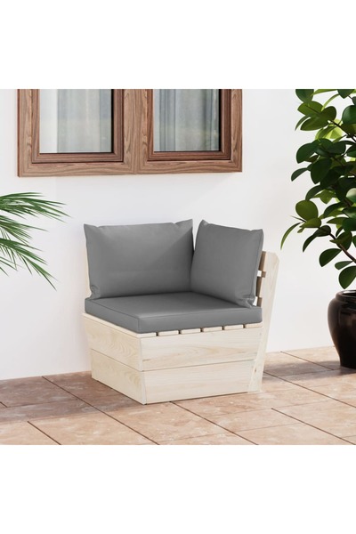 Concept Καναπές κήπου από παλέτες, γωνιακός, με μαξιλάρια, ξύλο ελάτης