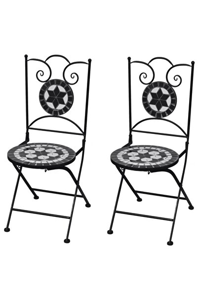 Concept Scaune bistro pliante, 2 buc., negru și alb, ceramică