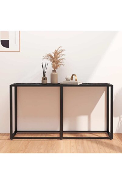 Concept Τραπέζι κονσόλας, μαύρο μάρμαρο, 140x35x75,5 cm, σκληρυμένο γυαλί