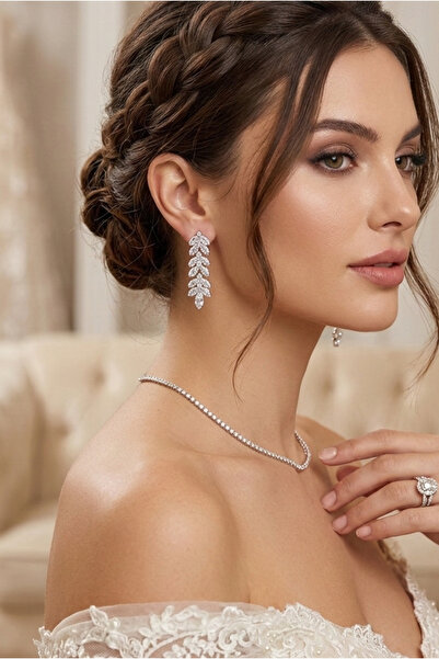 Happyline Sarkıt Zirkon Taşlı Şık Küpe Davet Düğün Nişan Küpe Gümüş Kaplama G...