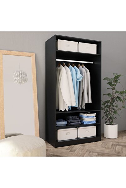 Concept Ντουλάπα, μαύρη, 100x50x200 cm, μοριοσανίδα