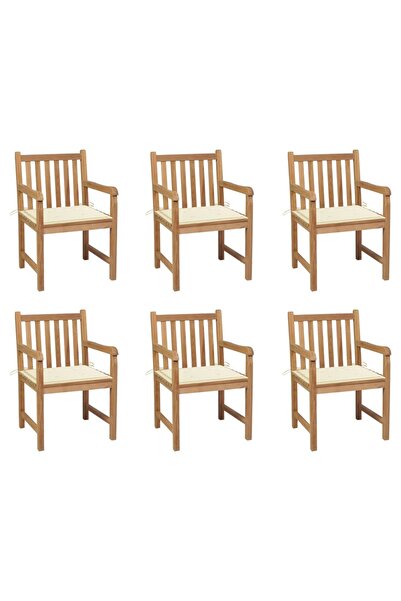 Concept Καρέκλες κήπου με κρεμ μαξιλάρια, 6 τεμ., μασίφ ξύλο τικ
