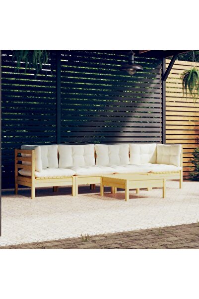 Concept Σετ επίπλων κήπου με κρεμ μαξιλάρια, 5 τεμάχια, μασίφ ξύλο πεύκου