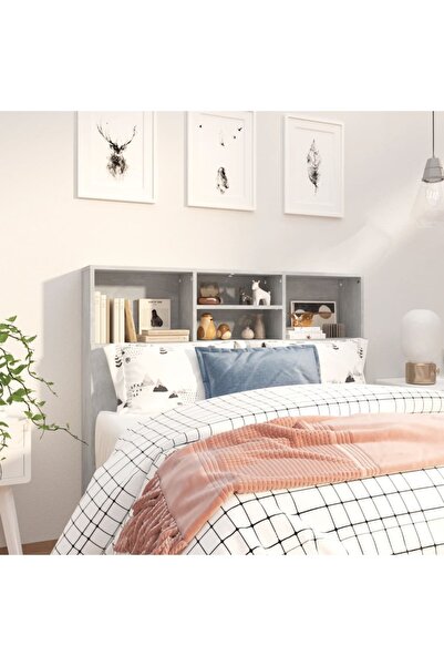 Concept Tăblie de pat cu dulap, gri beton, 120x19x103,5 cm