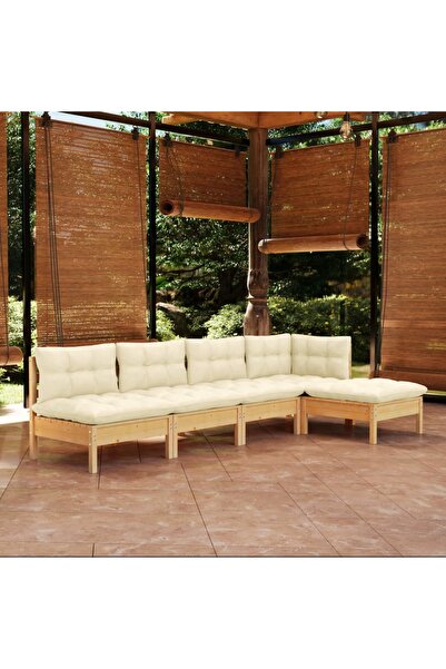 Concept Σετ επίπλων κήπου με κρεμ μαξιλάρια, 5 τεμάχια, ξύλο πεύκου