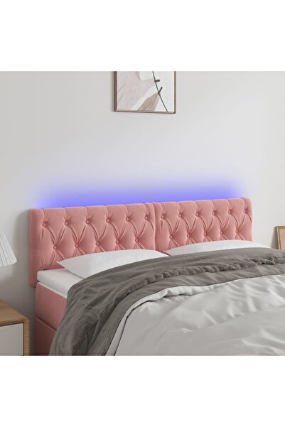 Concept Tăblie de pat cu LED, roz, 144x7x78/88 cm, catifea